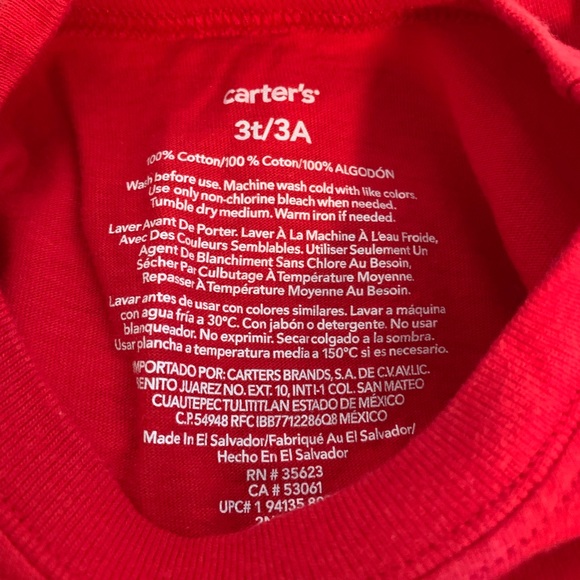 Carter’s Kids Red Christmas Long Sleeve Santa T-Shirt Size 3T - Picture 4 of 4